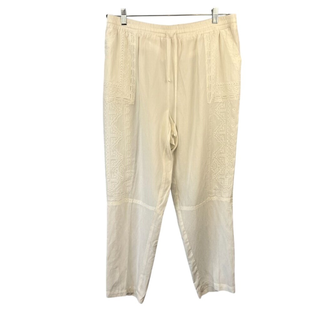 Kobi Halperin White Pullon Capri Pants Embroidered SZ L Vacation Cruise Resort